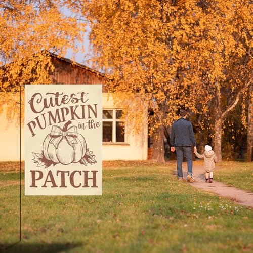 Fall Garden Flag, Fall Pumpkin Garden Flag 12x18 Inch Double Sided, Autumn Thanksgiving Yard Flags Decorations, Autumn Pumpkin Flags for Outside Home Porch