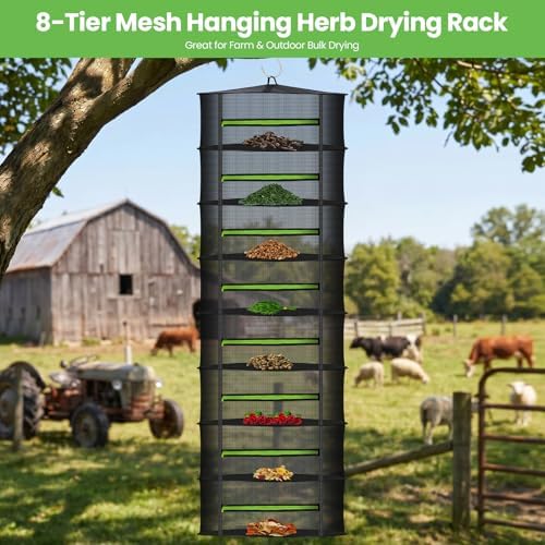 MEKOLIFE 8‑Layer Herb Drying Rack Hanging, Large Mesh Dryer Net