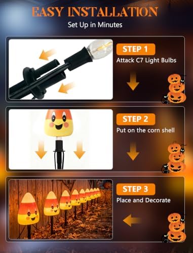 4 Candy Corn Pathway Marker Lights Outdoor, 7Ft Halloween Decoration Stake