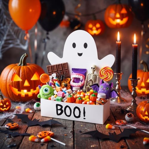 Gueevin 12 Pcs Large Halloween Boo Gift Basket Set Ghost Shaped Candy Box