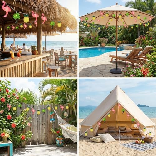 12FT 20LED Summer Hawaiian Themed Party Decorations Lights - LED Tropical Hawaiian String Lights Flamingo Pineapple Palm Tree Lights Waterproof for Summer Tropical Pool Beach Luau Party Decorations