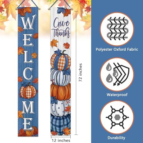 Deroro Welcome Fall Thanksgiving Pumpkin Porch Banner Sign, Blue Autumn