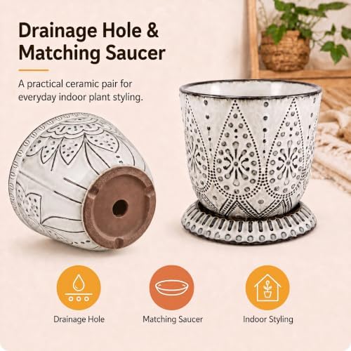 Gepege Ceramic Plant Pots, 6 Inch Indoor Planters with Drainage & Saucers
