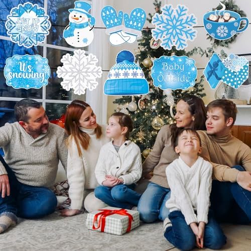 CroBlissful 2 Sets 10 Pcs Christmas Welcome Winter Porch Sign, Blue