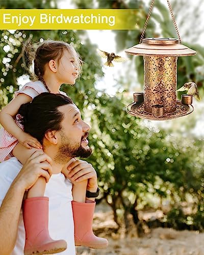 Solar Bird Feeders for Outdoors, Metal Hanging Bird Feeder with 3 Water Cups,Rust Resistant, Solar Garden Lantern for Outdoors Decor,The Perfect Choice for Gift(2.5LB)