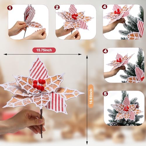 Thiccywoov 10 Pcs Large Gingerbread Poinsettia Christmas Decorations