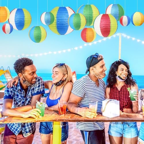 21Pcs Beach Ball Paper Lanterns Summer Luau Hawaiian Pool Party Decorations
