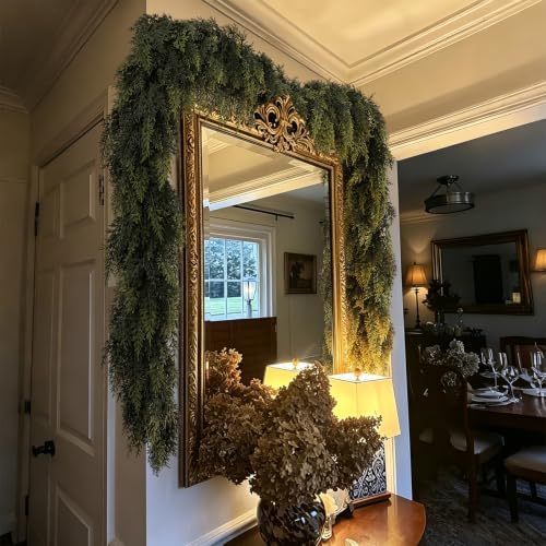 4PCS 9FT Christmas Cedar Garland, Real Touch Soft Greenery Mantel Decor