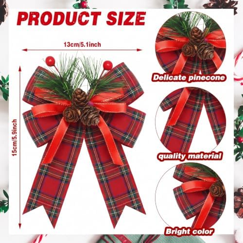 Moucuny 6 Pcs Christmas Burlap Bows Red and Green Plaid