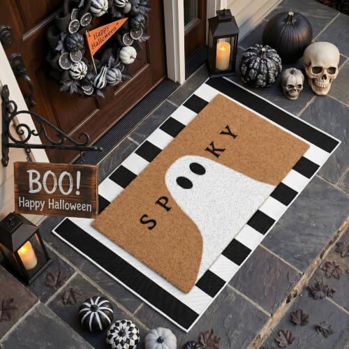 Tinideya 2 Pcs Halloween Door Mat Outdoor Layered Spooky Ghost Welcome Mat