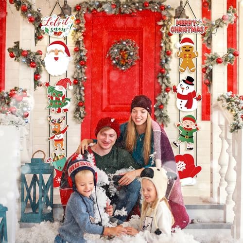 CroBlissful 2 Sets Christmas Porch Sign Santa Snowman Elf Door Banner