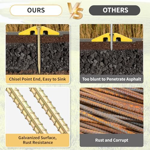 Besitu 16 Inch Rebar Stakes (20 Pack) 1/2 Inch Diameter Galvanized Steel Ground Anchors Heavy Duty Anchoring Spikes for Speed Bump, Parking Curb and Tent