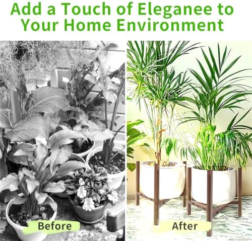 Airpark Adjustable Metal Plant Stand, Stable Plant Pot Flower Holder Indoor Outdoor Corner, Fit 8 9 10 11 12 inch Pots, Wood-Grain (Pot & Plant Not Included)