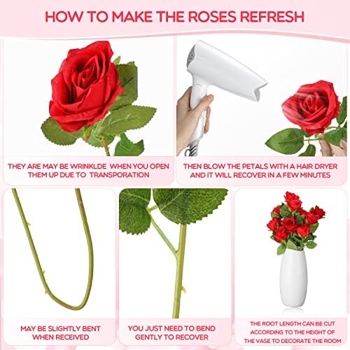 Jexine 100 Pcs Artificial Roses Flowers Bulk, Red