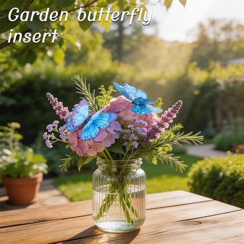 30PCS Blue Butterfly Decorations Artificial Garden Stakes for Garden Decor