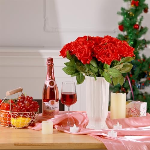 36 Pcs Silk Red Rose Bouquet Bridal Artificial Flowers