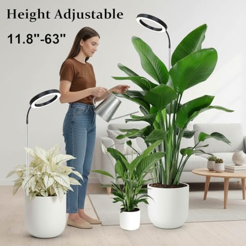 Grow Light for Indoor Plants, 6.3" Full Spectrum LED Plant Grow Light, 11.8-63in Height Adjustable Growing Lamp with Auto Timer 3H/9H/12H, 10 Dimmable Levels (Black 2 Pack)