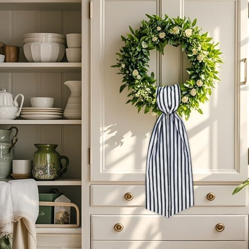 Wreath Sash for Front Door, 5.1'' x 59''(Black and White Stripe)