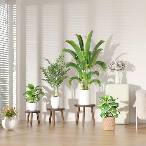 5-Pack Wood Plant Stands Indoor, Single Plant Stand for 6-12 Inch Pots, Mid-Century Modern Plant Stool, Tall Plant Stand for Large Plants for Living Room, Balcony, Office (Dark Brown)