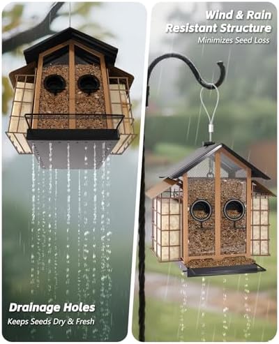 Weatherproof Bird Feeders for Outdoors - 4Lbs Large Metal Suet Feeder for Cardinal Finch, Garden Decor (Khaki)