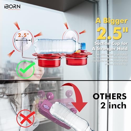 iBorn Window Hummingbird Feeder Hummingbird Feeder with Strong Suction Cup Mini Humming Bird Feeders for Outdoors, Bee-Proof Feeding Ports & Stainless Steel Base, 3oz, 2 Set, 2025 New