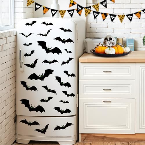 6 Sheets Halloween Window Clings Large Scary Bats Silhouette Window Decals Black Bats with Glow Eyes Windows Stickers Double Sided Windows Decoration for Home School Office Glass Halloween Party Decor