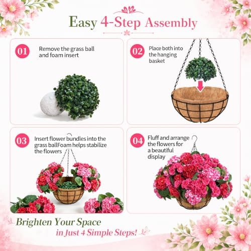 2 Set Outdoor Artificial Hanging Flower Baskets with Coco Liners