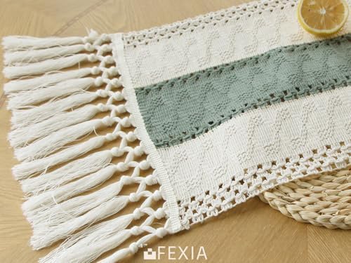 FEXIA Boho Table Runner for Home Decor 12x72 Sage Green Fall Decorations