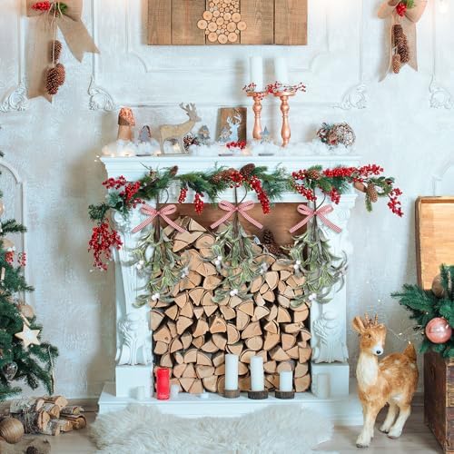 XunYee 12 Pcs Christmas Mistletoe Hanging Picks with Bow, White Berries