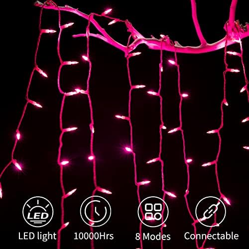 Minetom Pink Mini Christmas Lights - 39 Feet 100 LED Fairy String Lights with 8 Lighting Modes Waterproof Connectable for Indoor Outdoor Xmas Tree Garland Wreath Holiday Valentine's Day Decoration