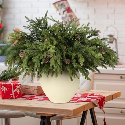 12Pcs Full Realistic Greenery Christmas Pine Branches Stems with Pine Cones