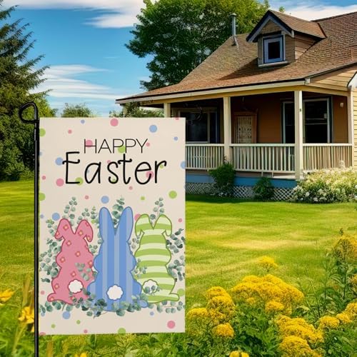 Easter Garden Flag 12x18 Double Sided Funny Bunny Garden Flags for Outside Holiday Rabbit Yard Flag Banner Outdoor Sign for Home Decor