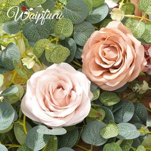 Waipfaru 6Ft Fall Garland Decor, 2 Pack Eucalyptus Flower Garland for Table