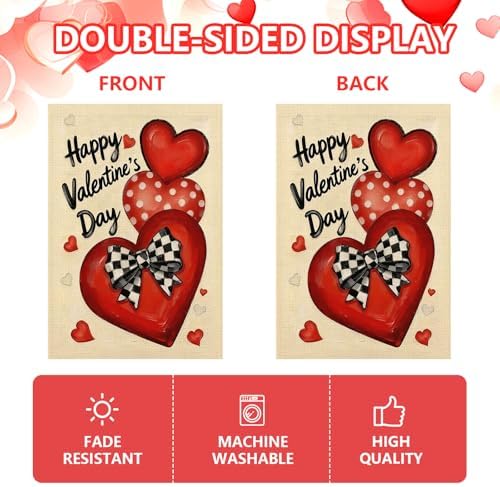Valentines Day Garden Flag 12x18 Inch Love Heart Double Sided