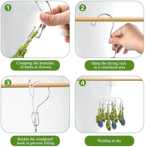 Round Herb Drying Rack for Drying Spices, Rustproof Dryer with 20 Hooks