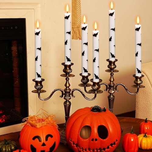 Eldnacele Bats Halloween Decal Flameless Taper Candles with Remote Timer