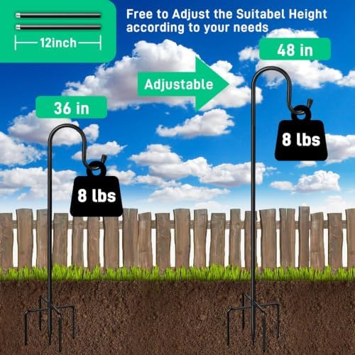 48in 5‑Prong Shepherd Hooks,4‑Pack Heavy‑Duty Iron Garden Hooks for Outdoor
