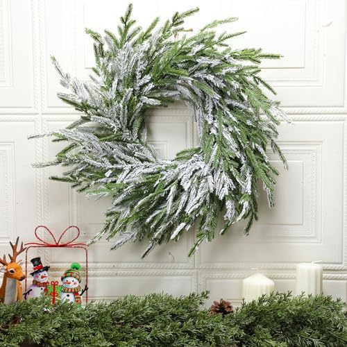 Wavwaww 19.7 Inch Norfolk Pine Snow Christmas Wreath