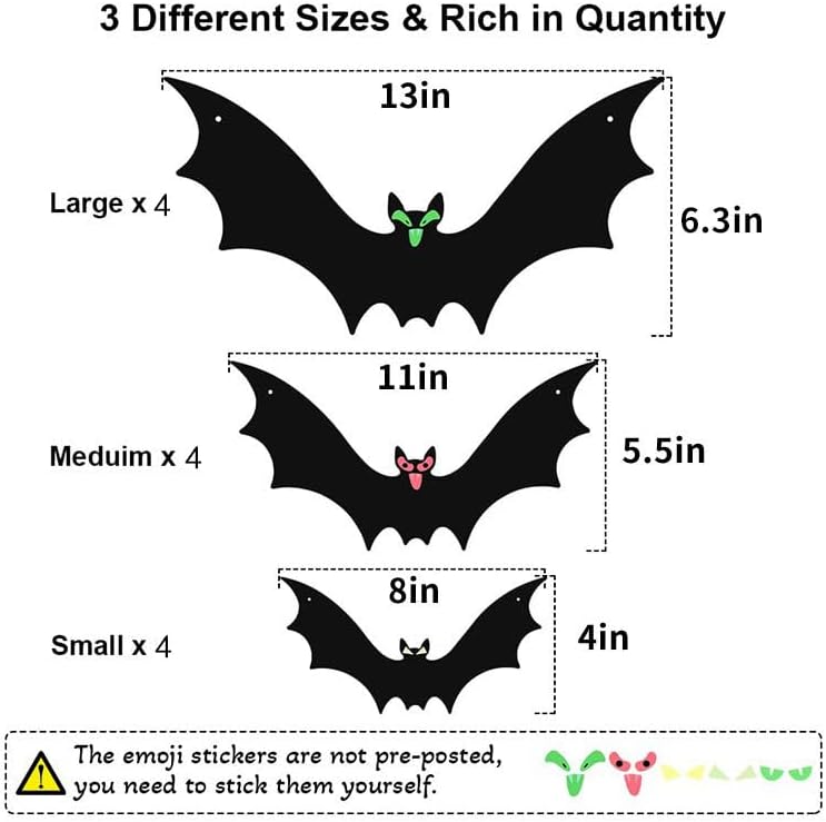 Large Hanging Bats Halloween 3D Yard Outdoor Decoration Outside (12, black)
