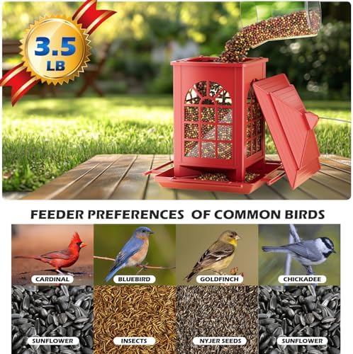 Birdream 2 Pack Bird Feeders for Outdoor Hanging, Assembly Required, 1-Min Easy Setup, Classic Courtyard Design, Attracting Cardinals Chickadees Goldfinches & Sparrows - Red