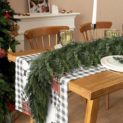 2PCS 6FT Christmas Cedar Garland with 160 Pine Branches, Realistic Faux Garland Artificial Greenery for Fireplace, Table, Mantle, Wall, Indoor, Outdoor,Home Decorations
