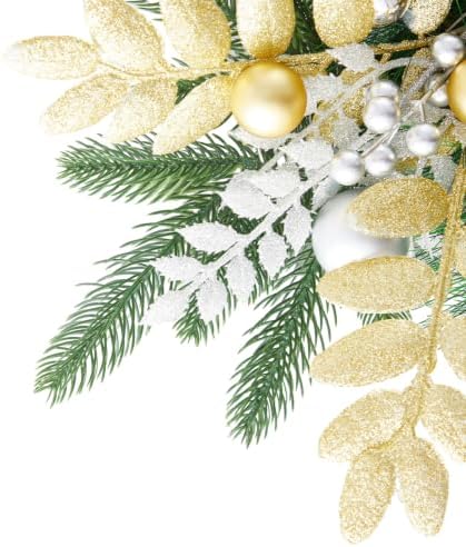 Christmas Swag Wreath for Staircase, Christmas GlitterTeardrop Decorations with Bow Swag Trim for Front Door Wall Window Indoor Outdoor (Gold, 60cm*30cm)