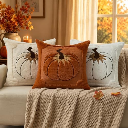 Allorry Fall Pillow Covers 18x18 Cream White Pumpkin Leaves Home Decor21D18