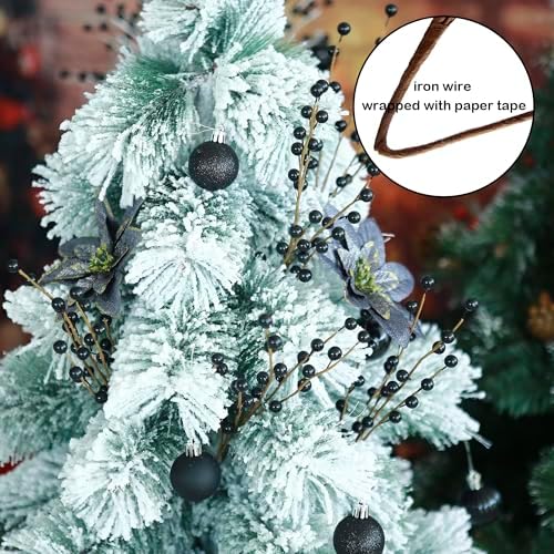 12 Pack14 Black Holly Berry Stems Halloween Ornaments Artificial Berry Stems Fake Holly Berry Picks for Christmas Tree Halloween Vase DIY Wreath Crafts Home Decor