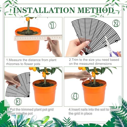 20.5 Inch Plant Pot Cover,Durable Cat & Dog Digging Stopper with Deep Stakes,Adjustable Soil Guard Grid for Indoor & Outdoor Flower Pots,Black Animal Protector