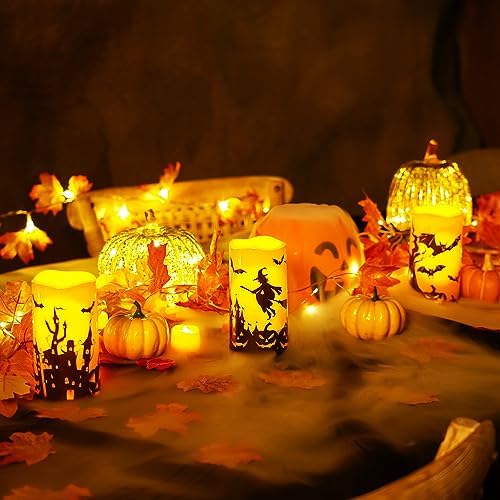 Homemory Halloween Waterproof Flameless LED Pillar Candle with Timer Remote