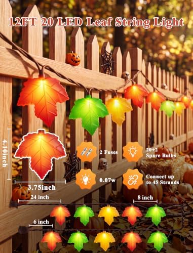 Fall Decor String Lights, 12FT 20 LED Thanksgiving Leaf Lights Plug in