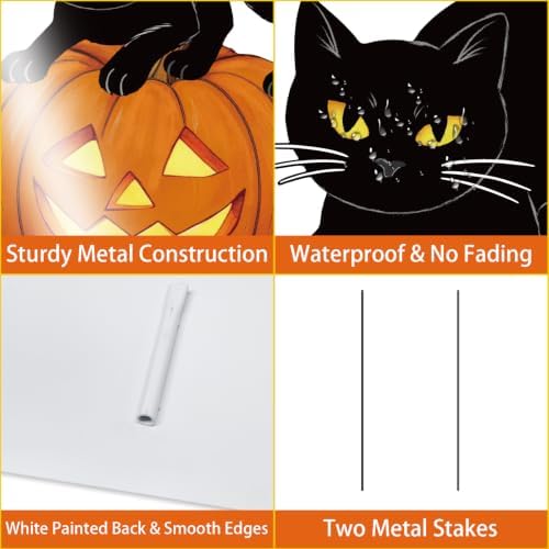 Metal Halloween Yard Sign Black Cat Pumpkin Outdoor Decorations