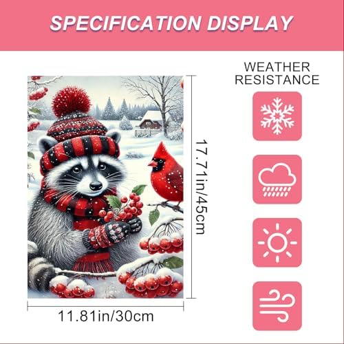 BlissYard Garden Flag Raccoon Red Scarf Winter 12x18 Inch Polyester