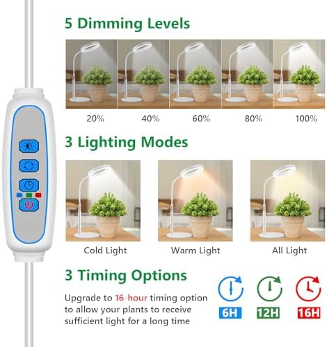 Aumtrly Desk Grow Light Full Spectrum with Base for Indoor Plants Growing